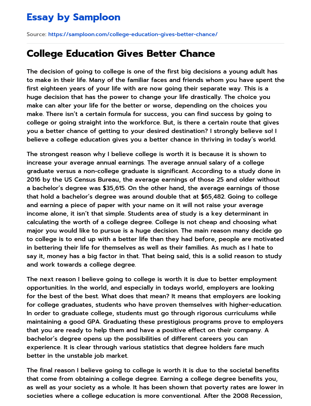 College Education Gives Better Chance essay