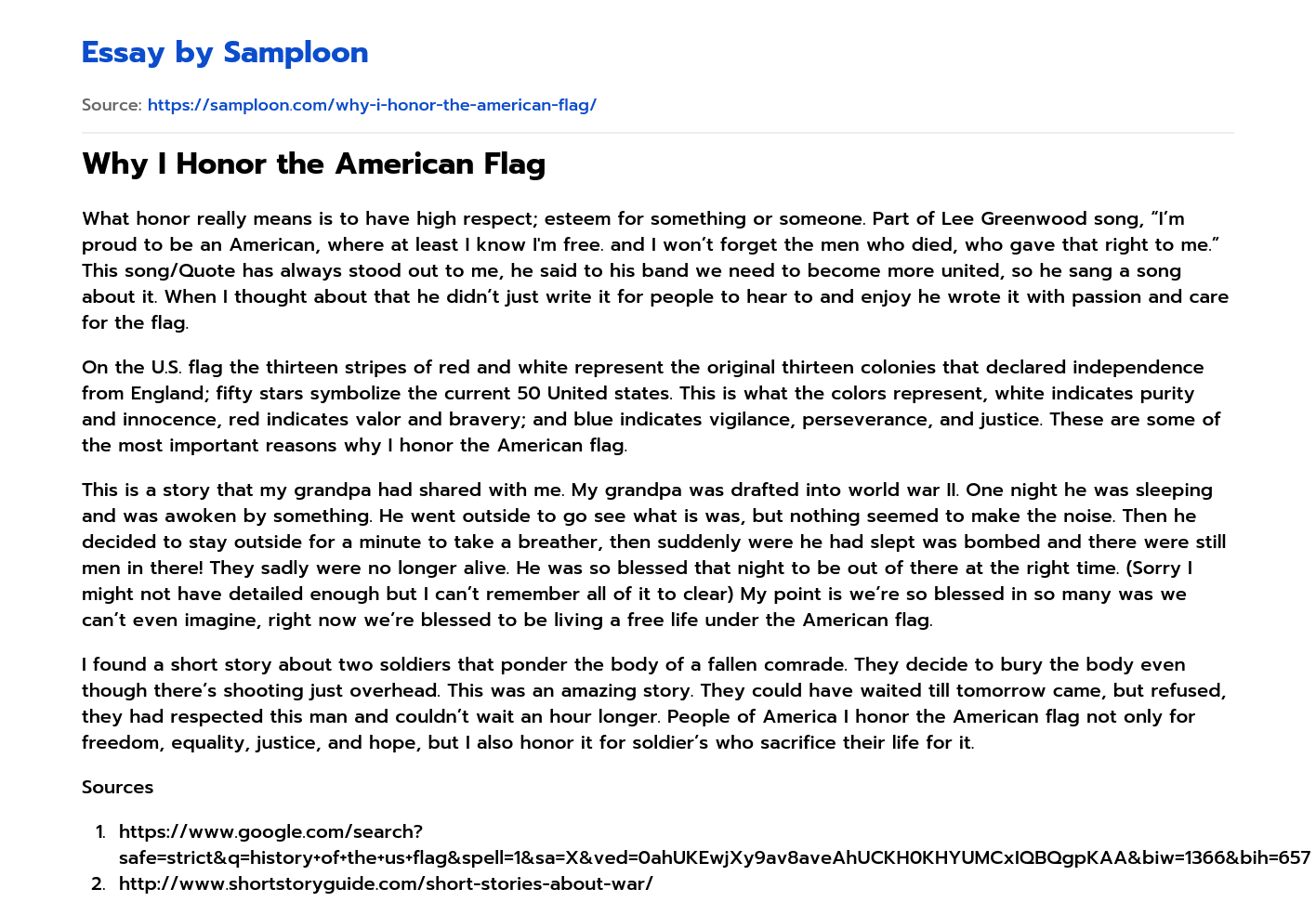 Why I Honor the American Flag essay