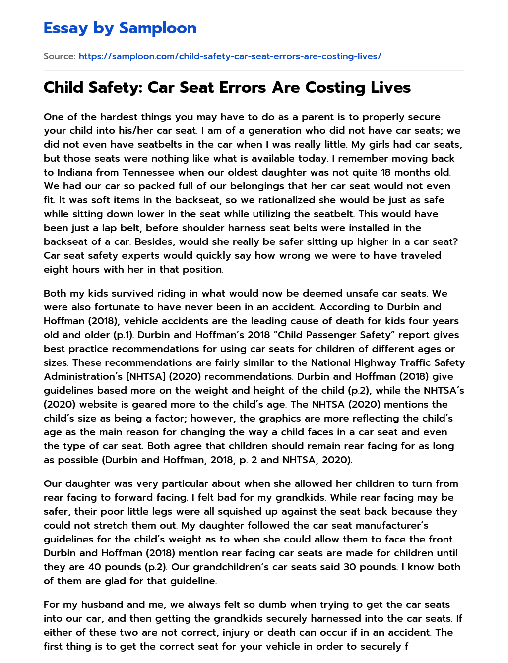 essay about child car seat