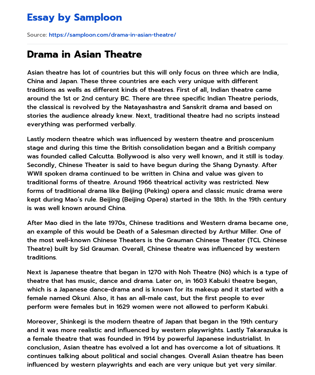 Drama in Asian Theatre essay