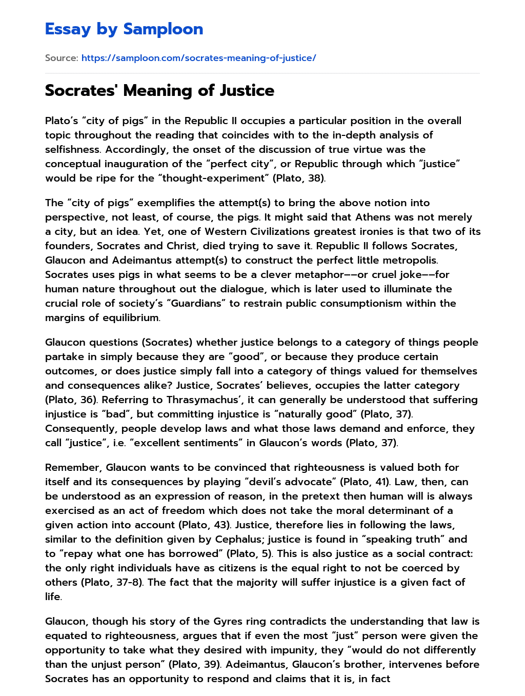 Socrates’ Meaning of Justice Argumentative Essay essay