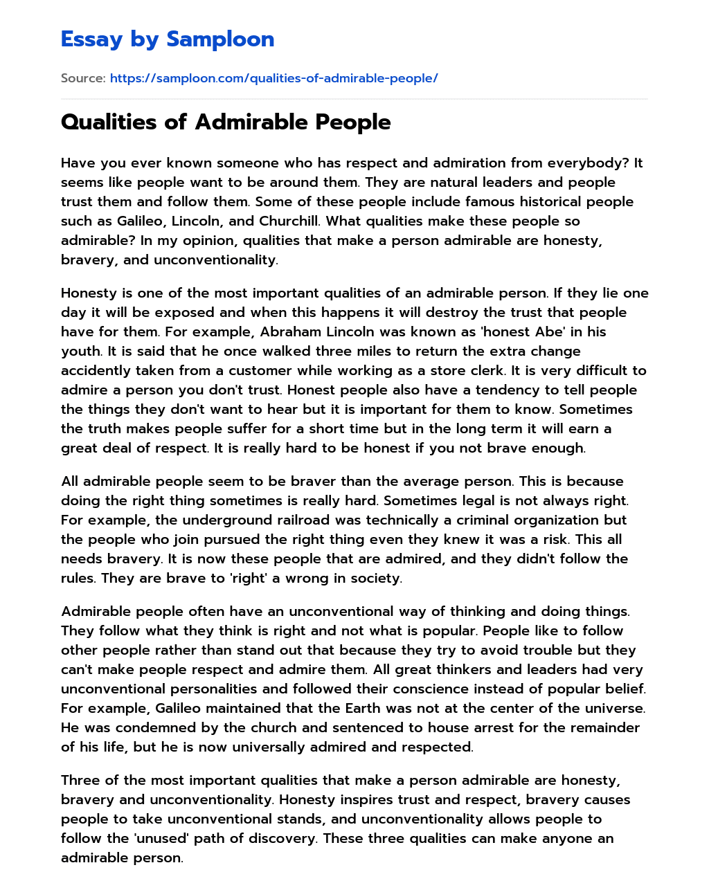 essay about what makes someone admirable
