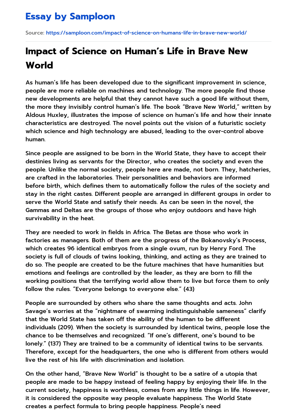 brave new world essay questions