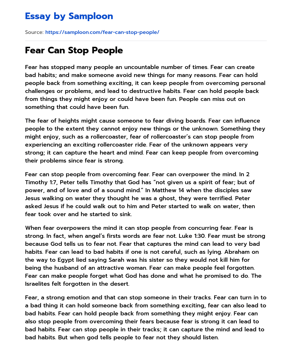 Fear Can Stop People essay