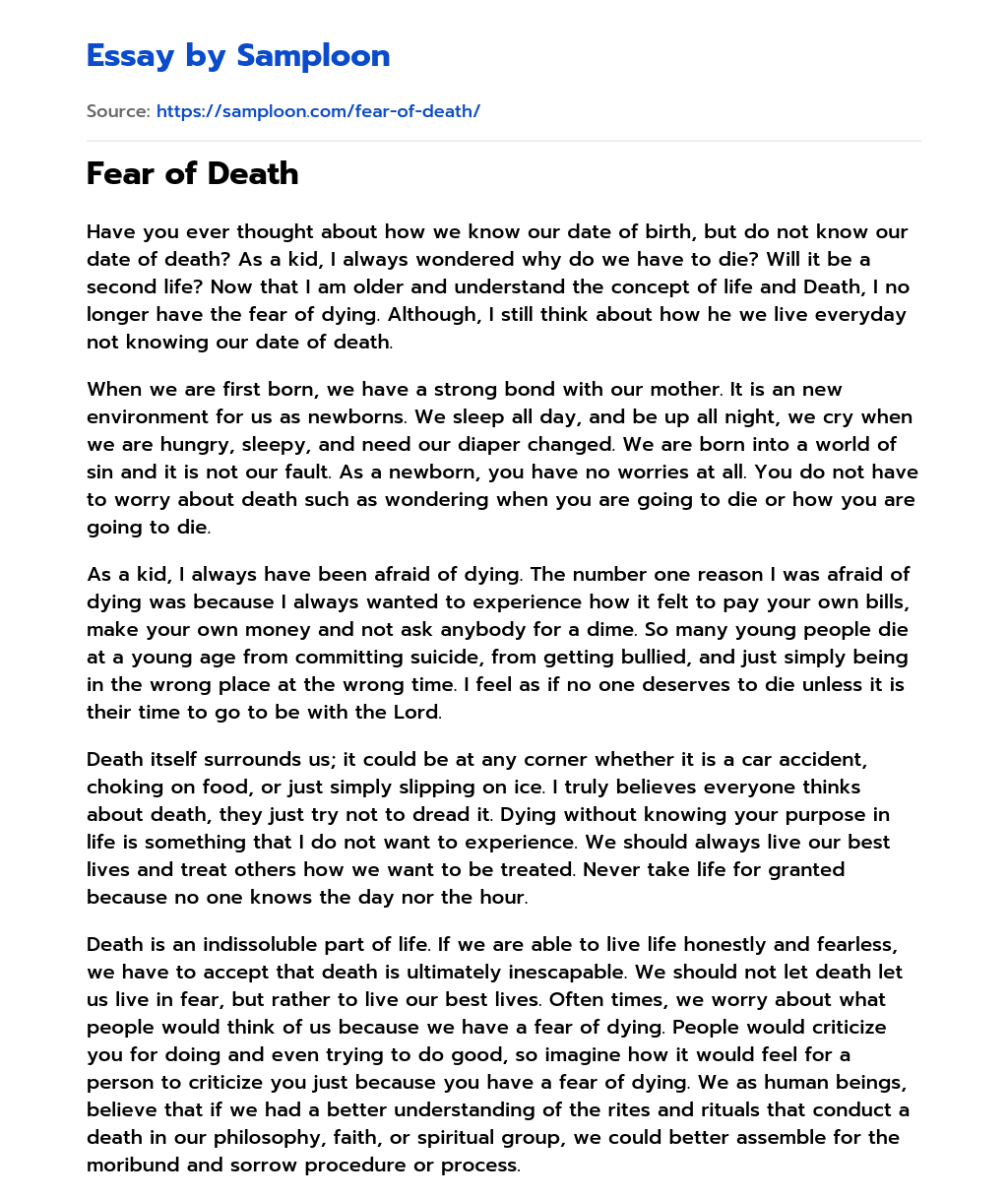my fear of death essay