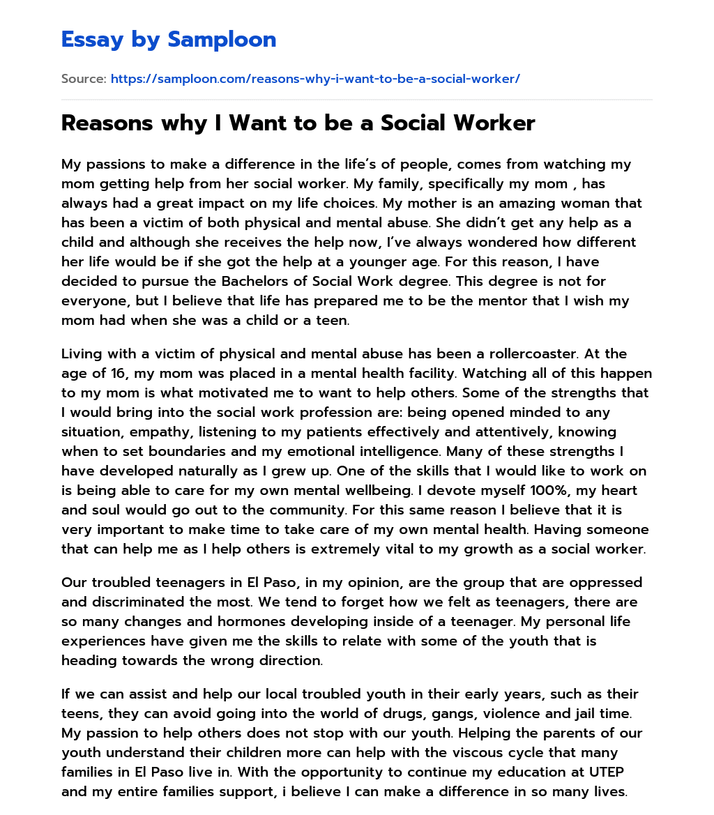 social work essay brainly