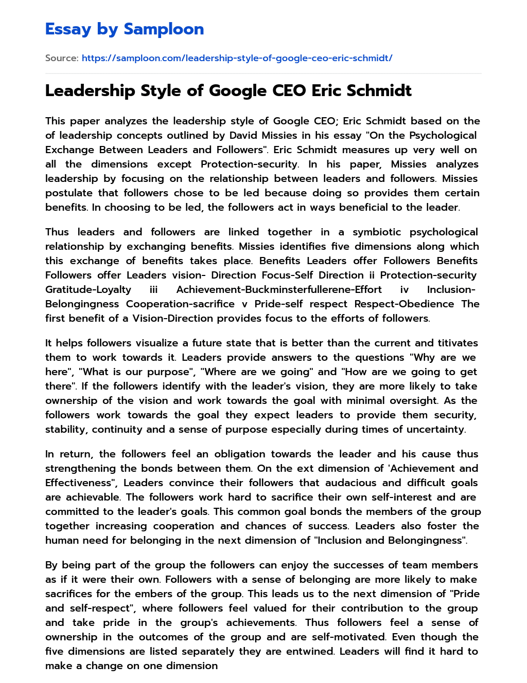 Leadership Style of Google CEO Eric Schmidt essay