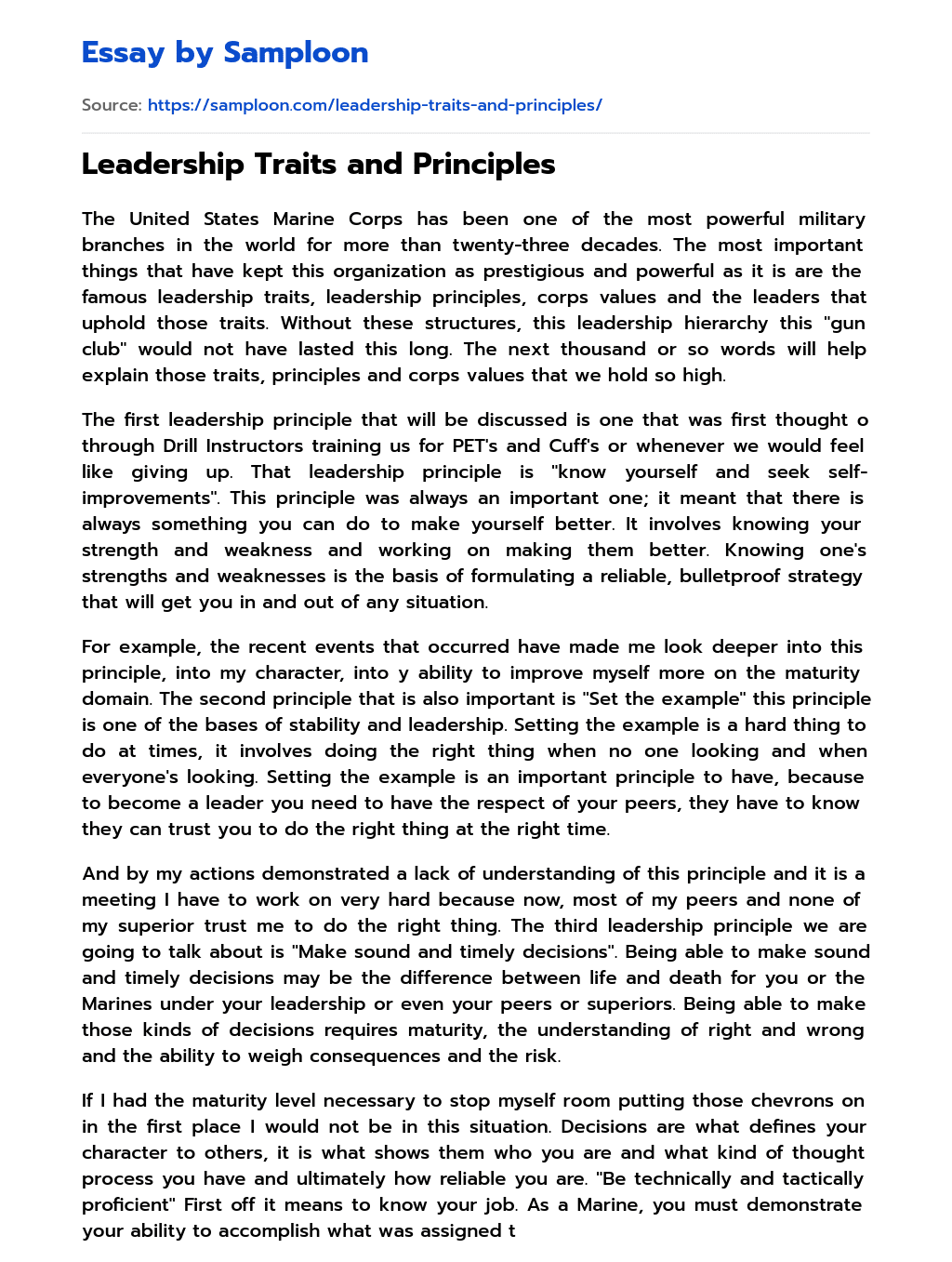 Leadership Traits and Principles essay