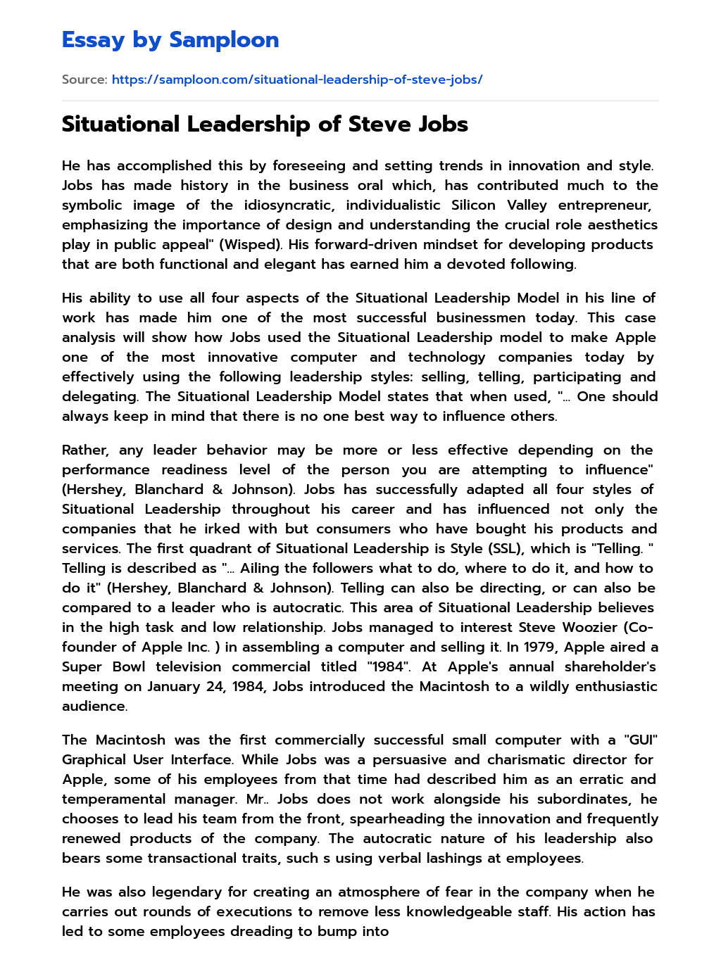 Situational Leadership of Steve Jobs essay