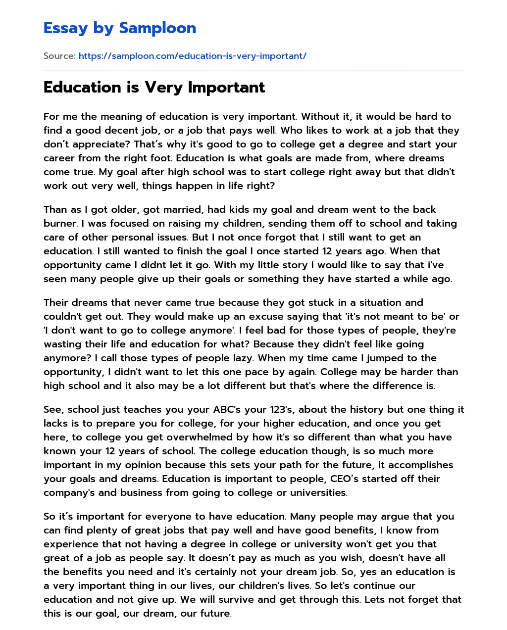 Education is Very Important essay