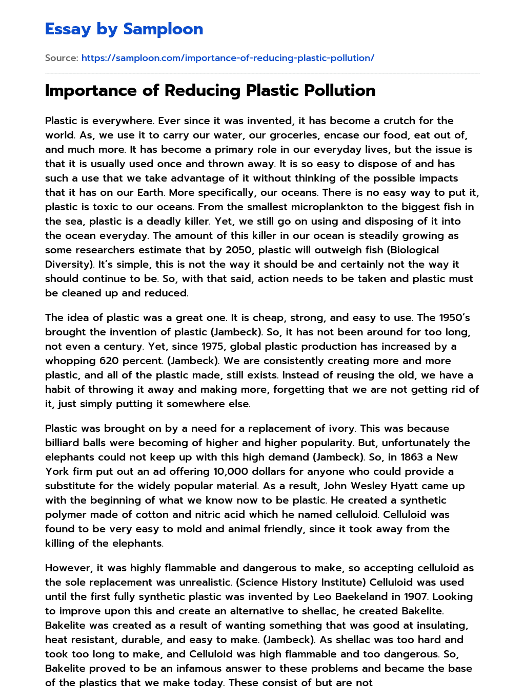 essay on reducing pollution
