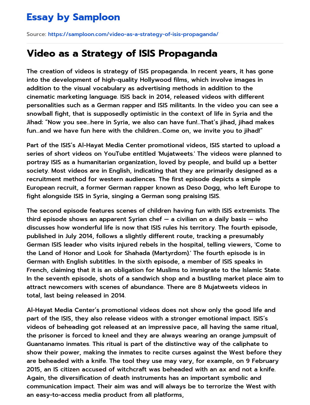Video as a Strategy of ISIS Propaganda essay