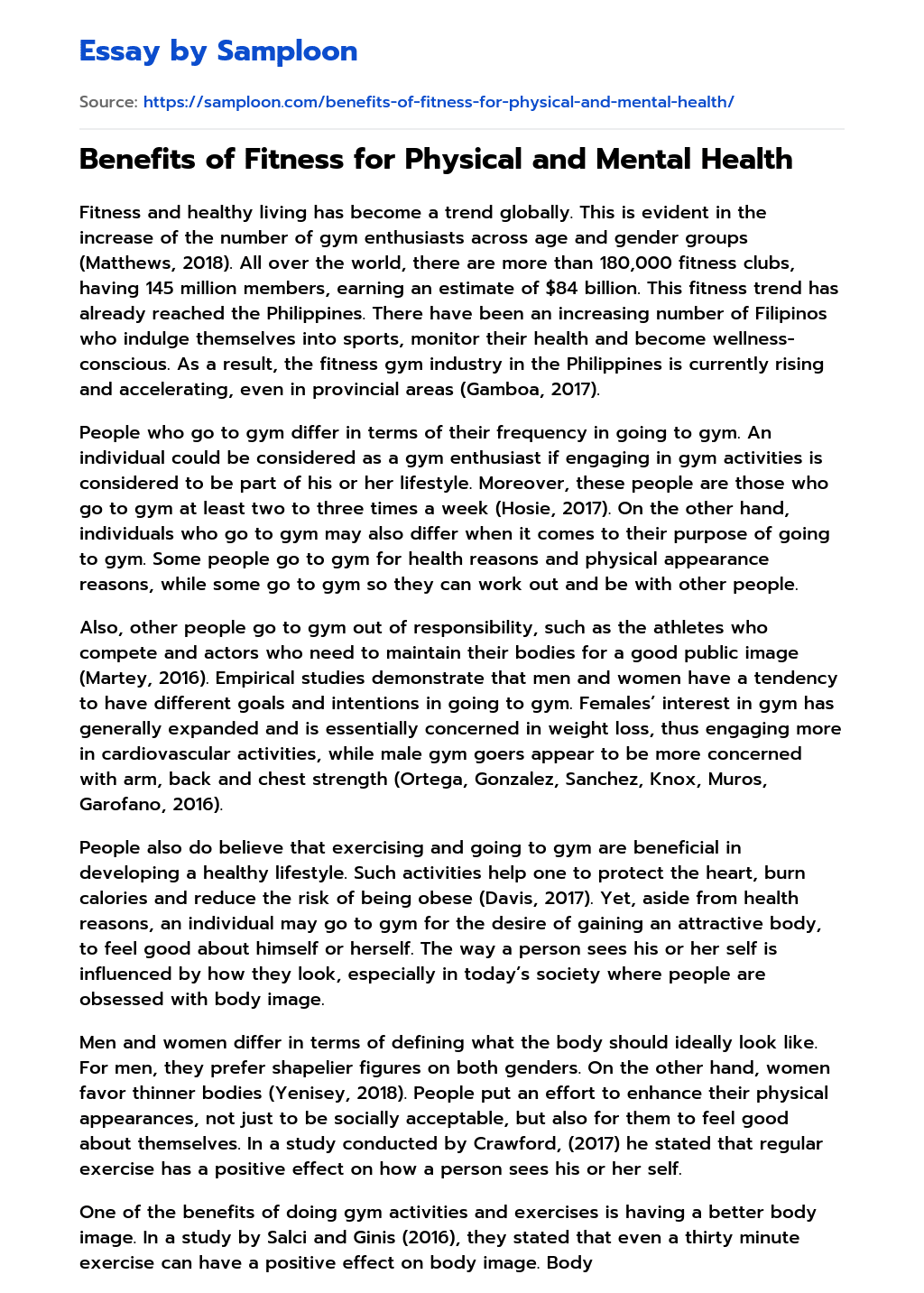  Benefits Of Fitness For Physical And Mental Health Free Essay Sample 