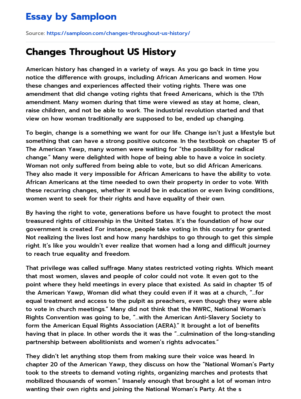 Changes Throughout US History essay