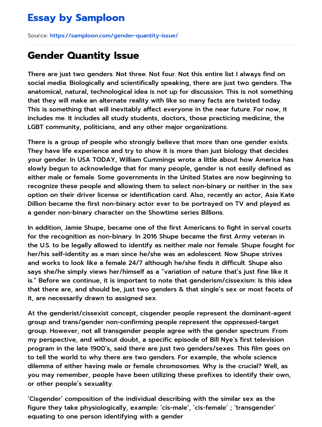 Gender Quantity Issue essay