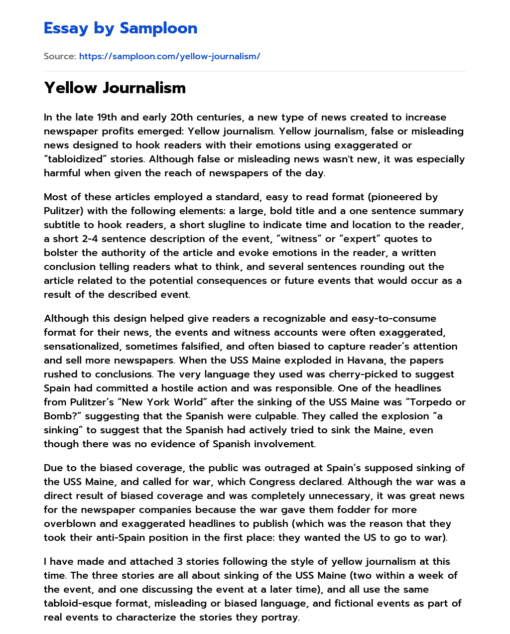 define yellow journalism essay