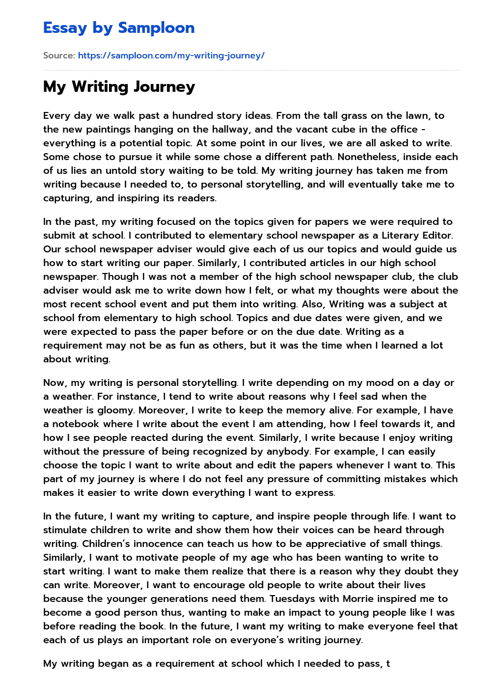 my writing journey essay