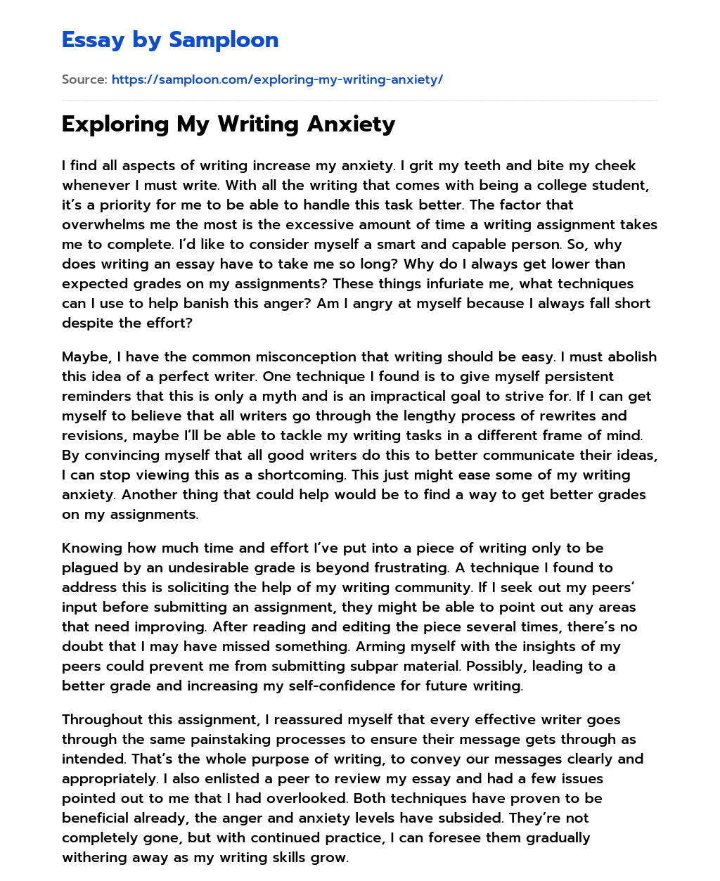 Exploring My Writing Anxiety  essay