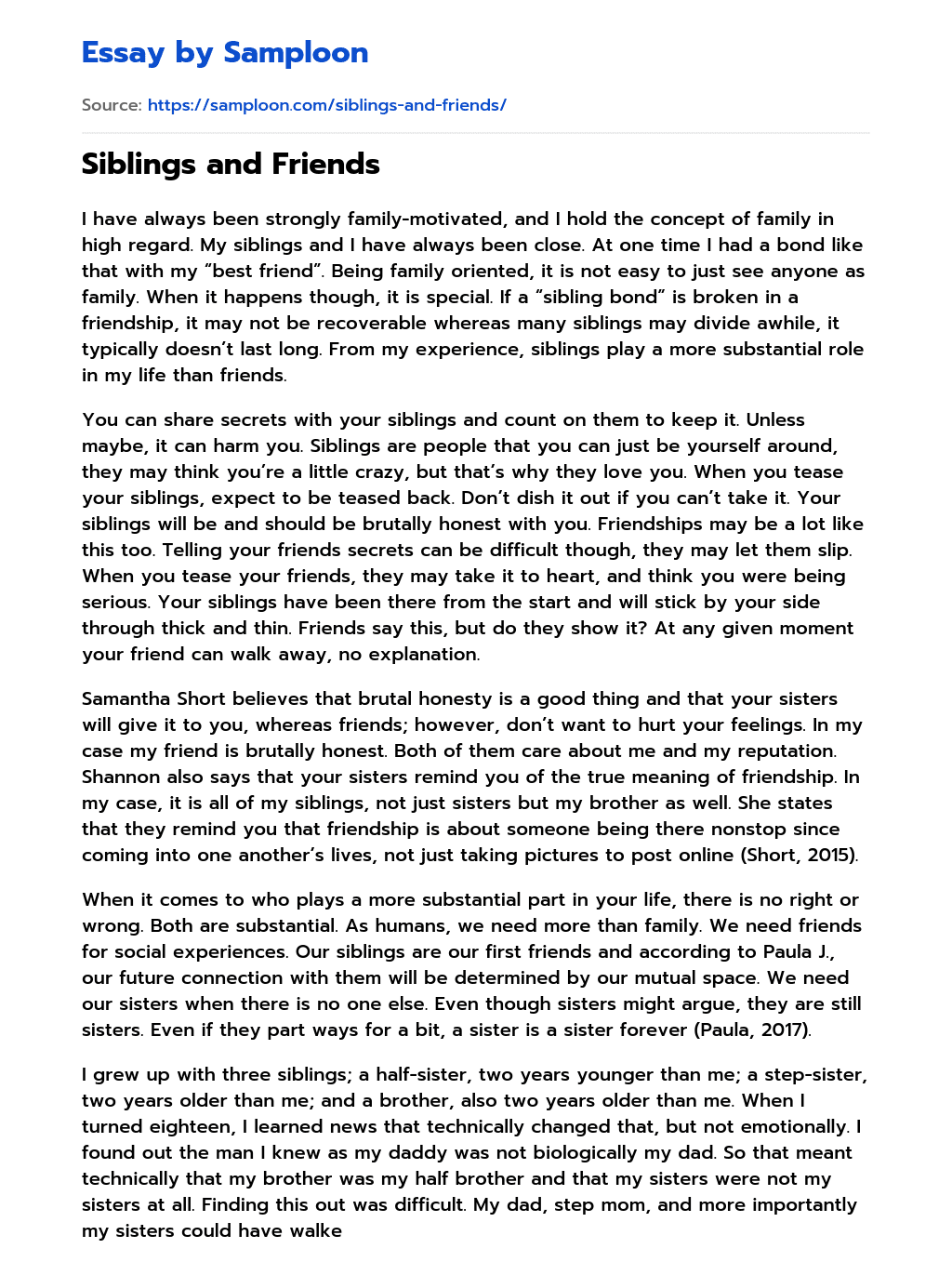 Siblings and Friends essay