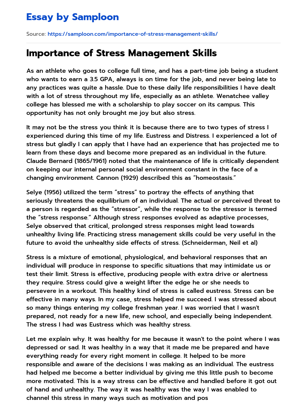 manage stress essay example