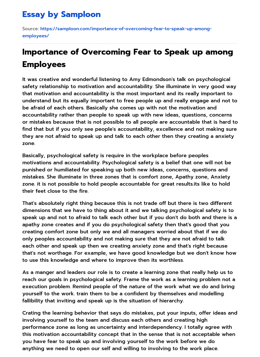 Importance of Overcoming Fear to Speak up among Employees essay