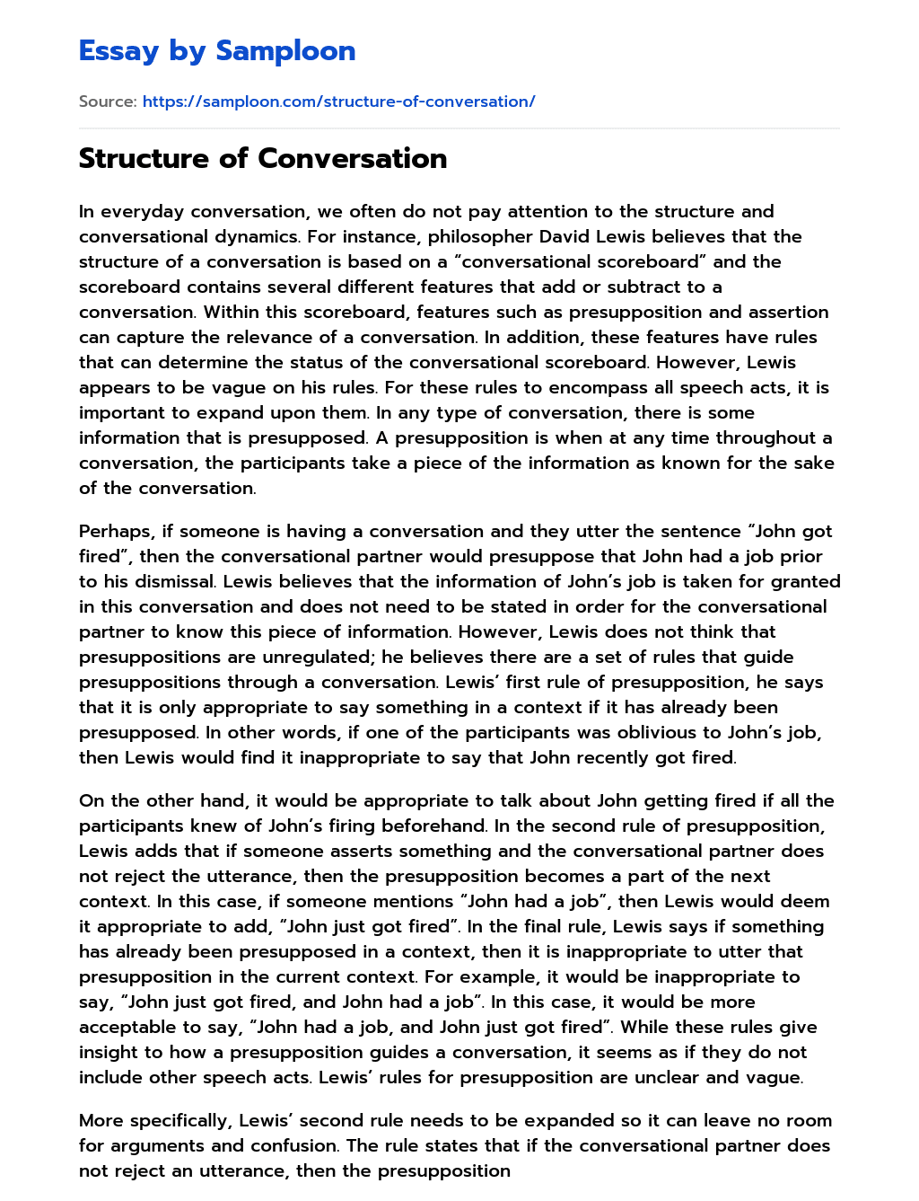 Structure of Conversation essay