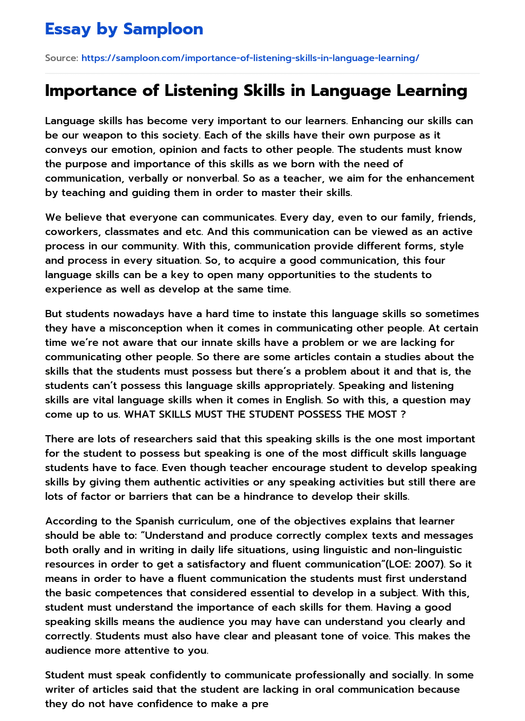 essay about the importance of learning