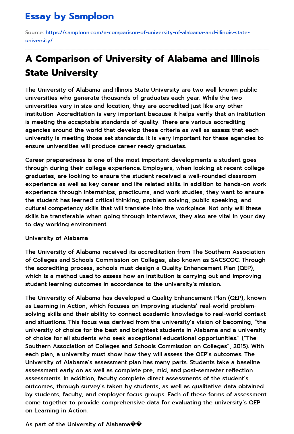 A Comparison of University of Alabama and Illinois State University essay