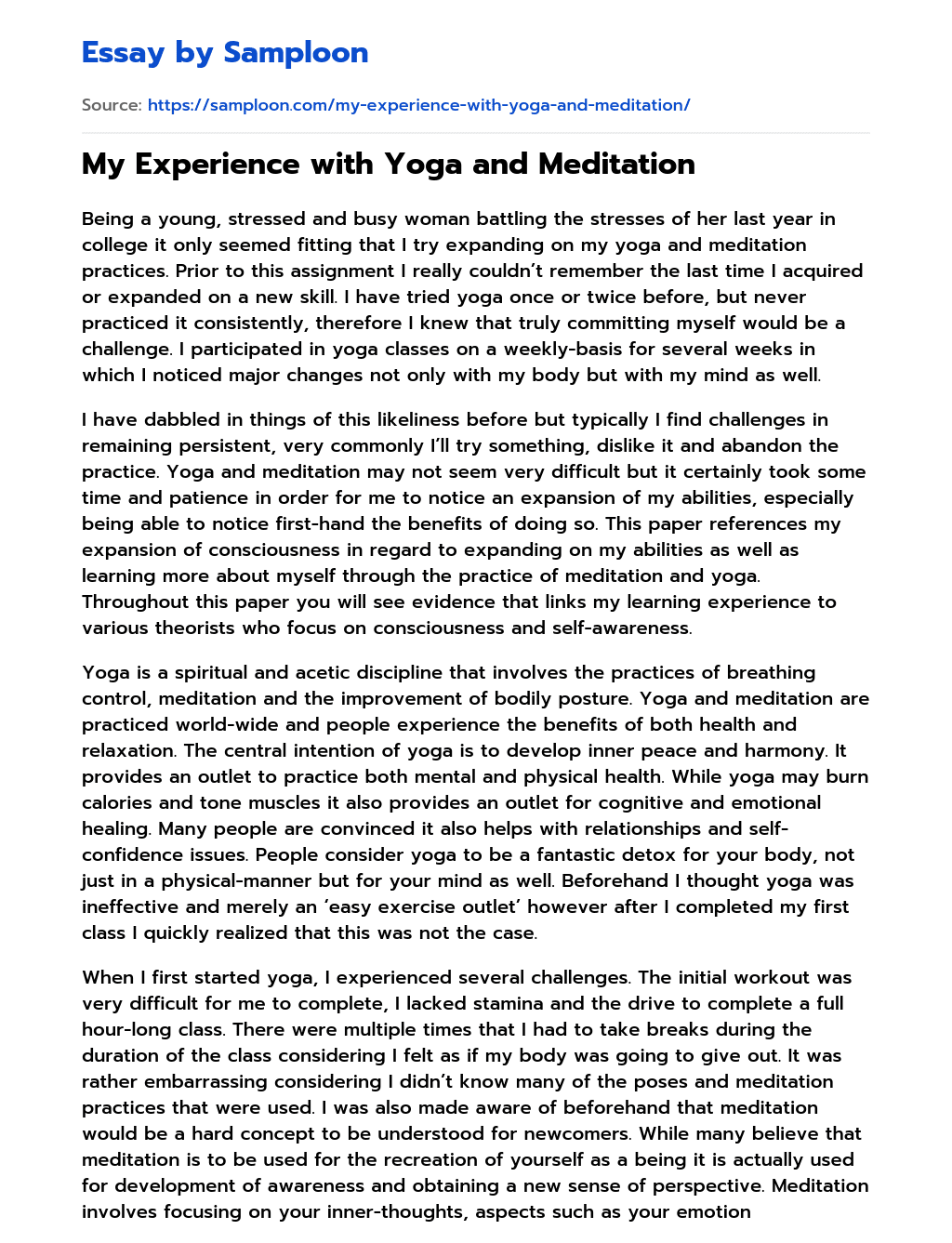 yoga and meditation essay 150 words