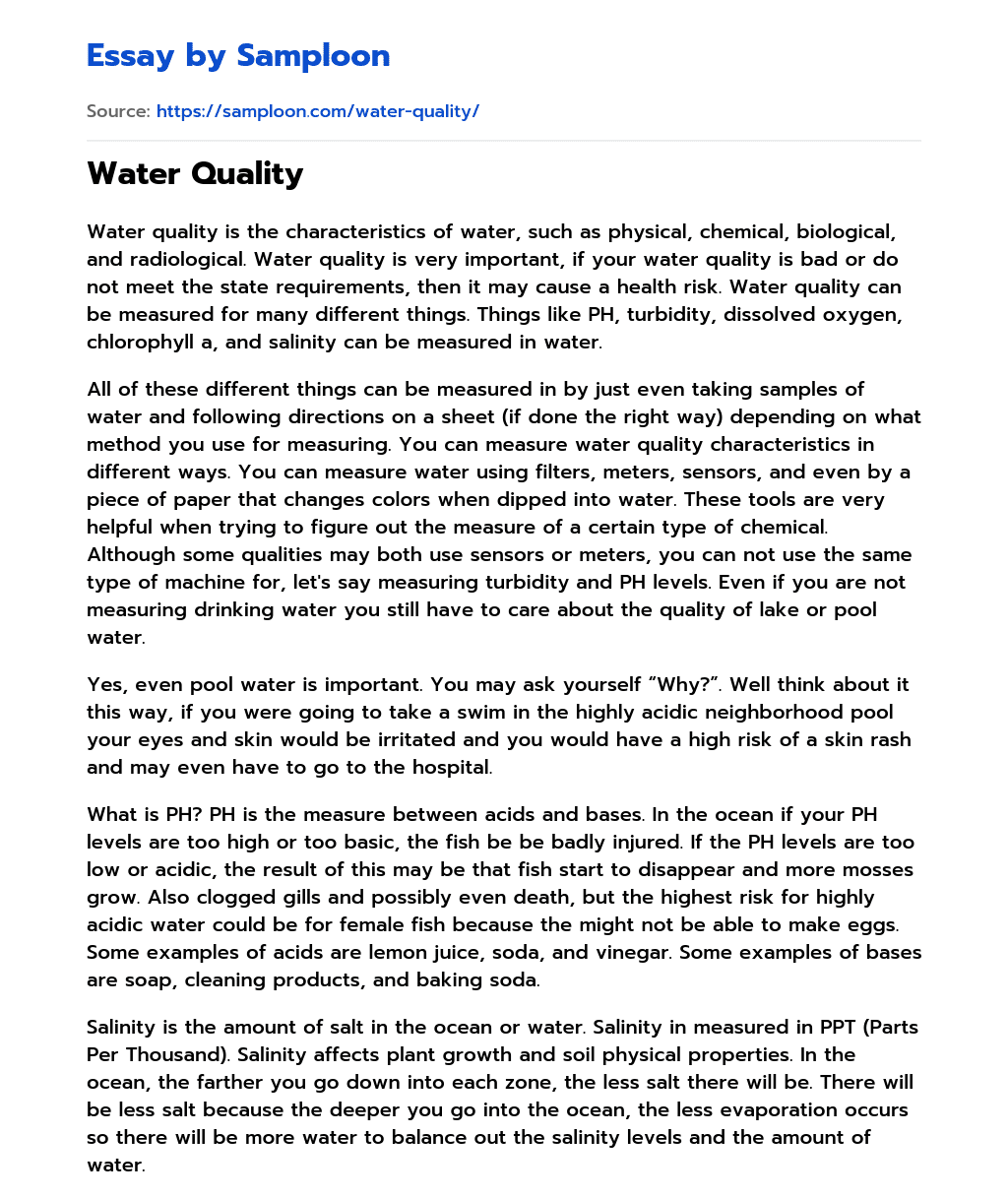 Water Quality essay