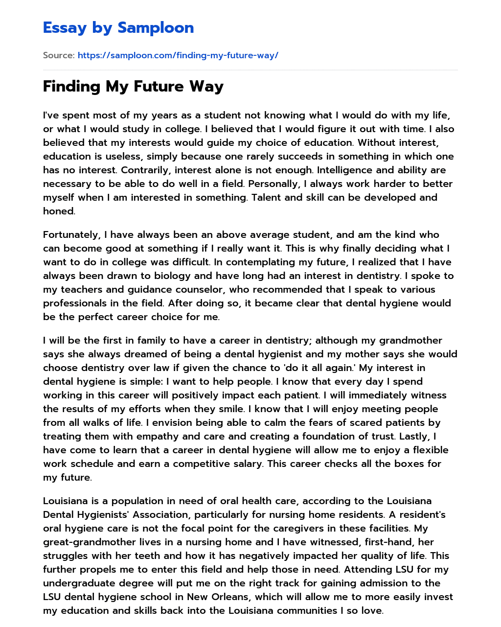 Finding My Future Way essay