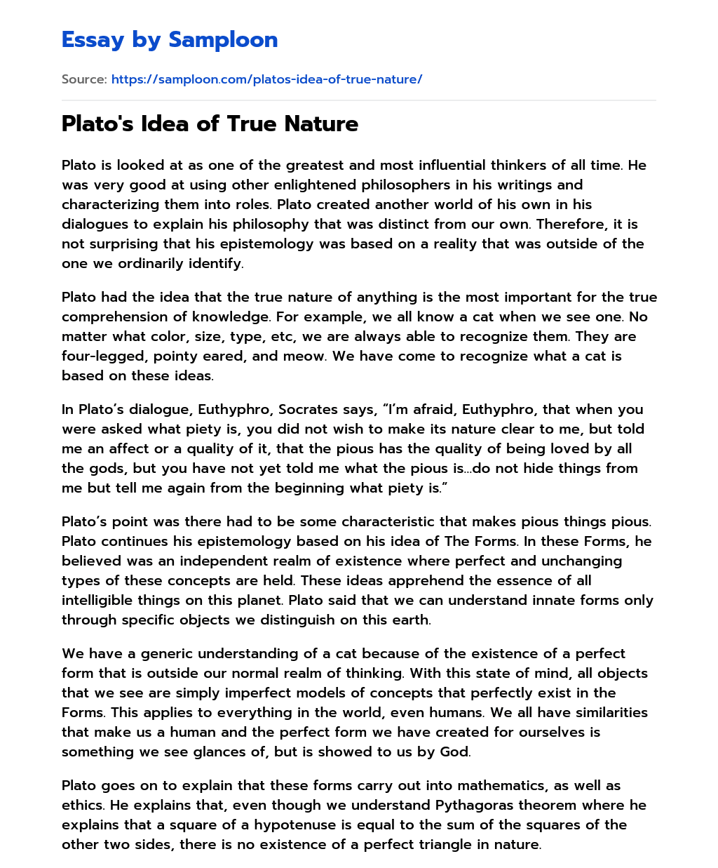 Plato’s Idea of True Nature essay