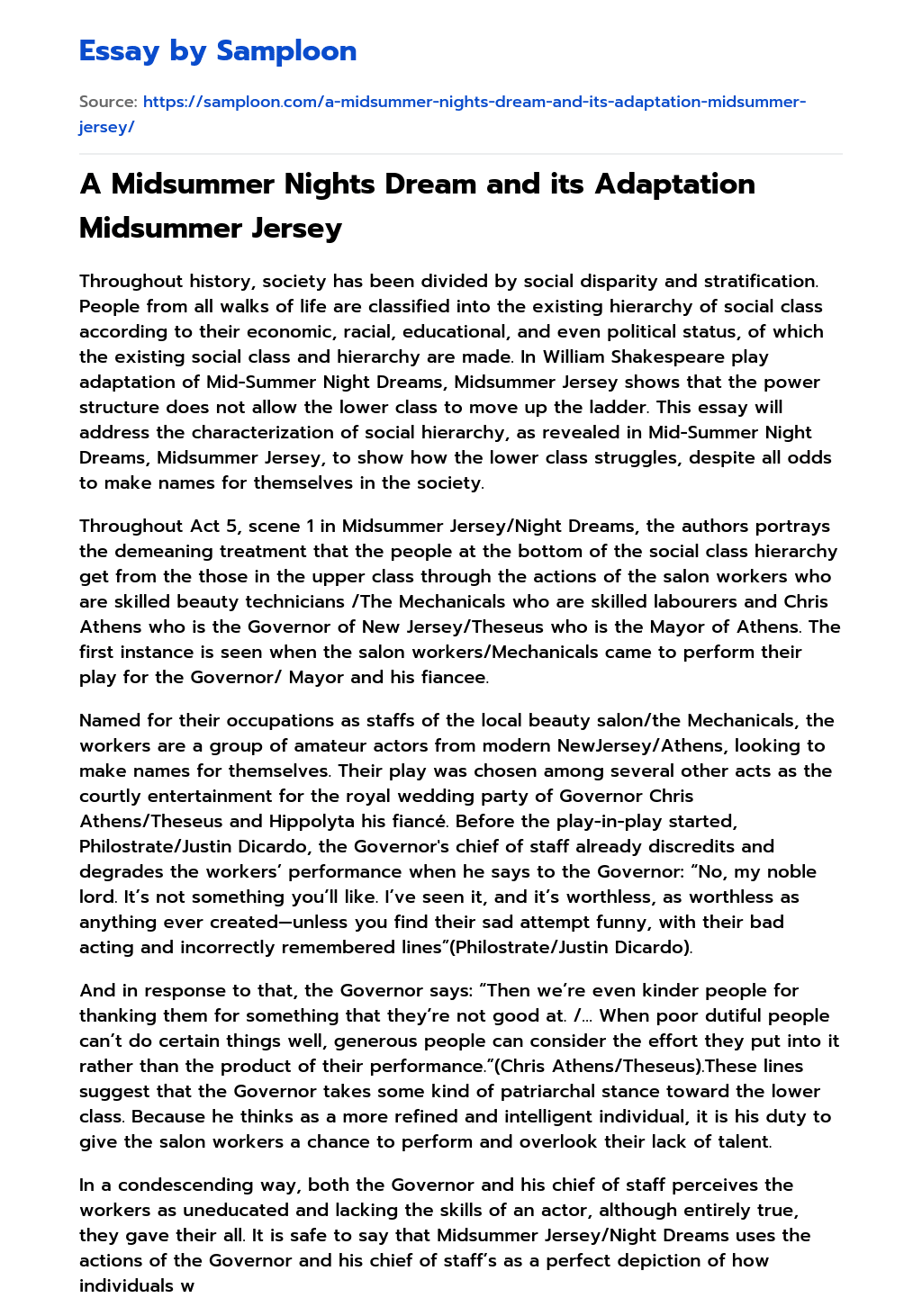 A Midsummer Nights Dream and its Adaptation Midsummer Jersey essay