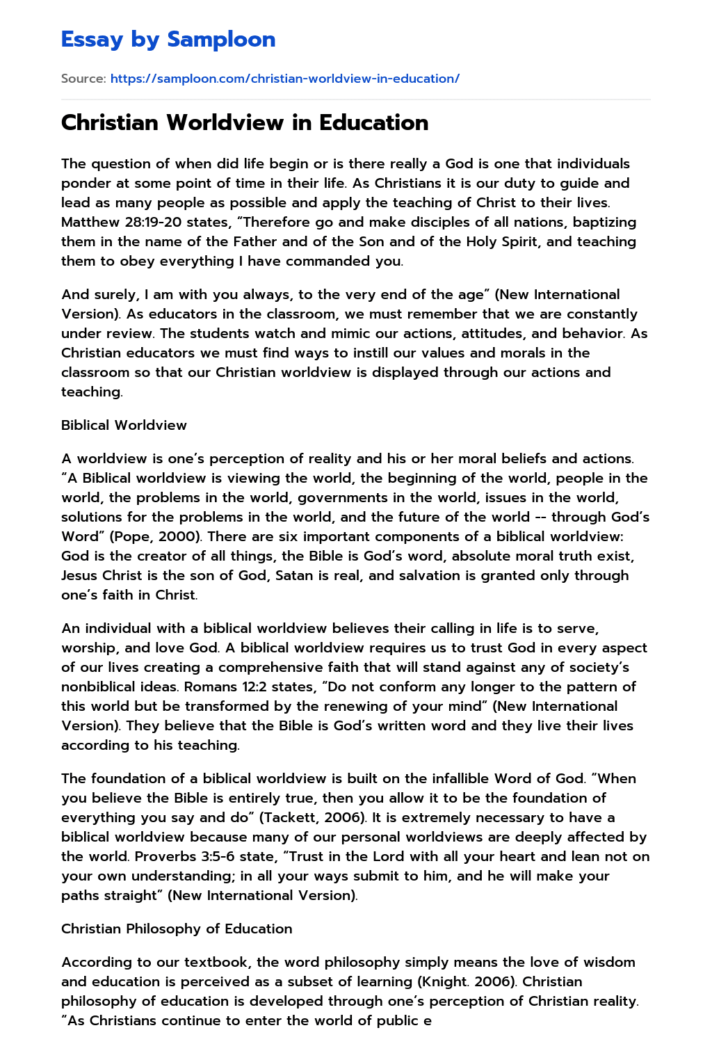 christian experience essay example