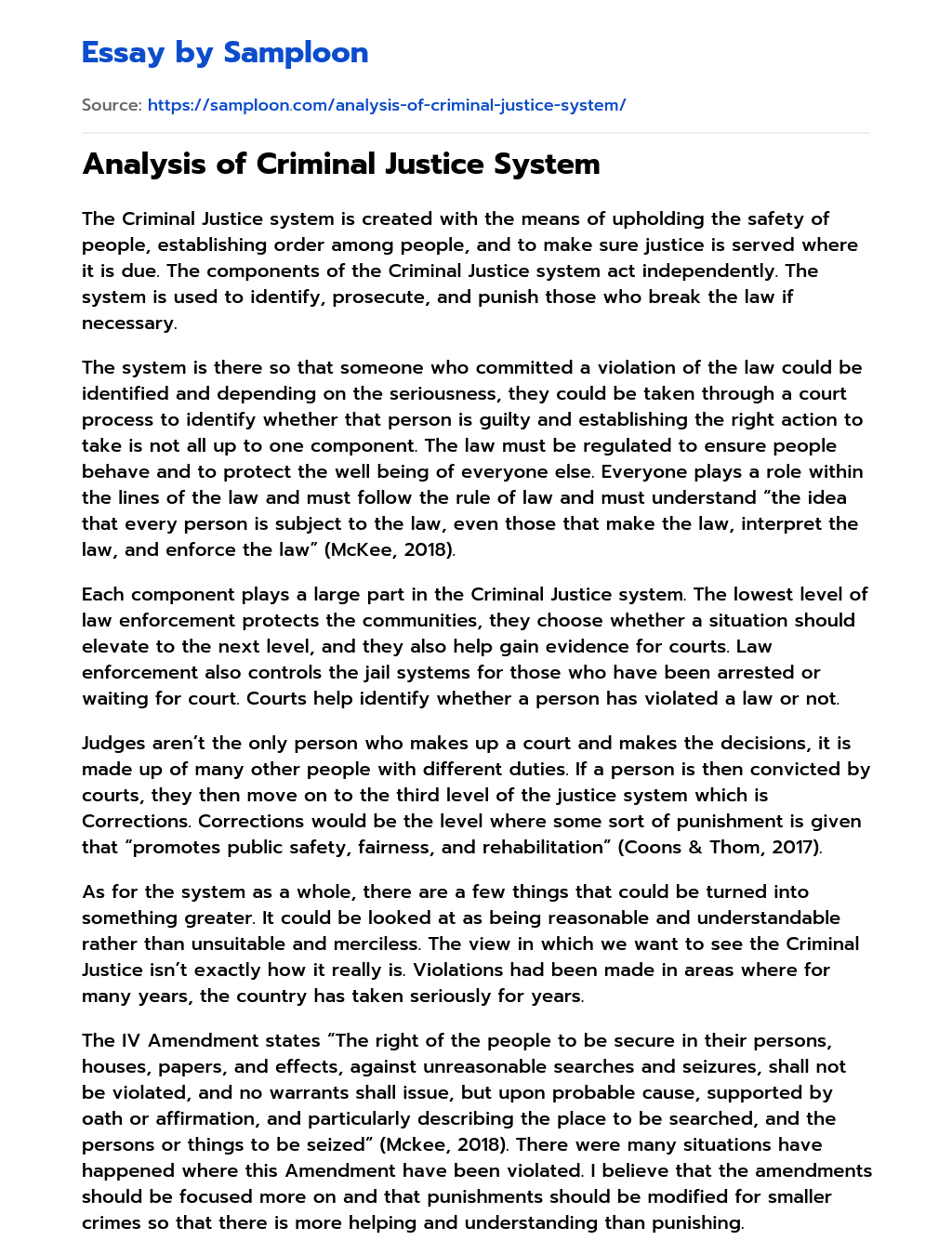 Analysis of Criminal Justice System essay