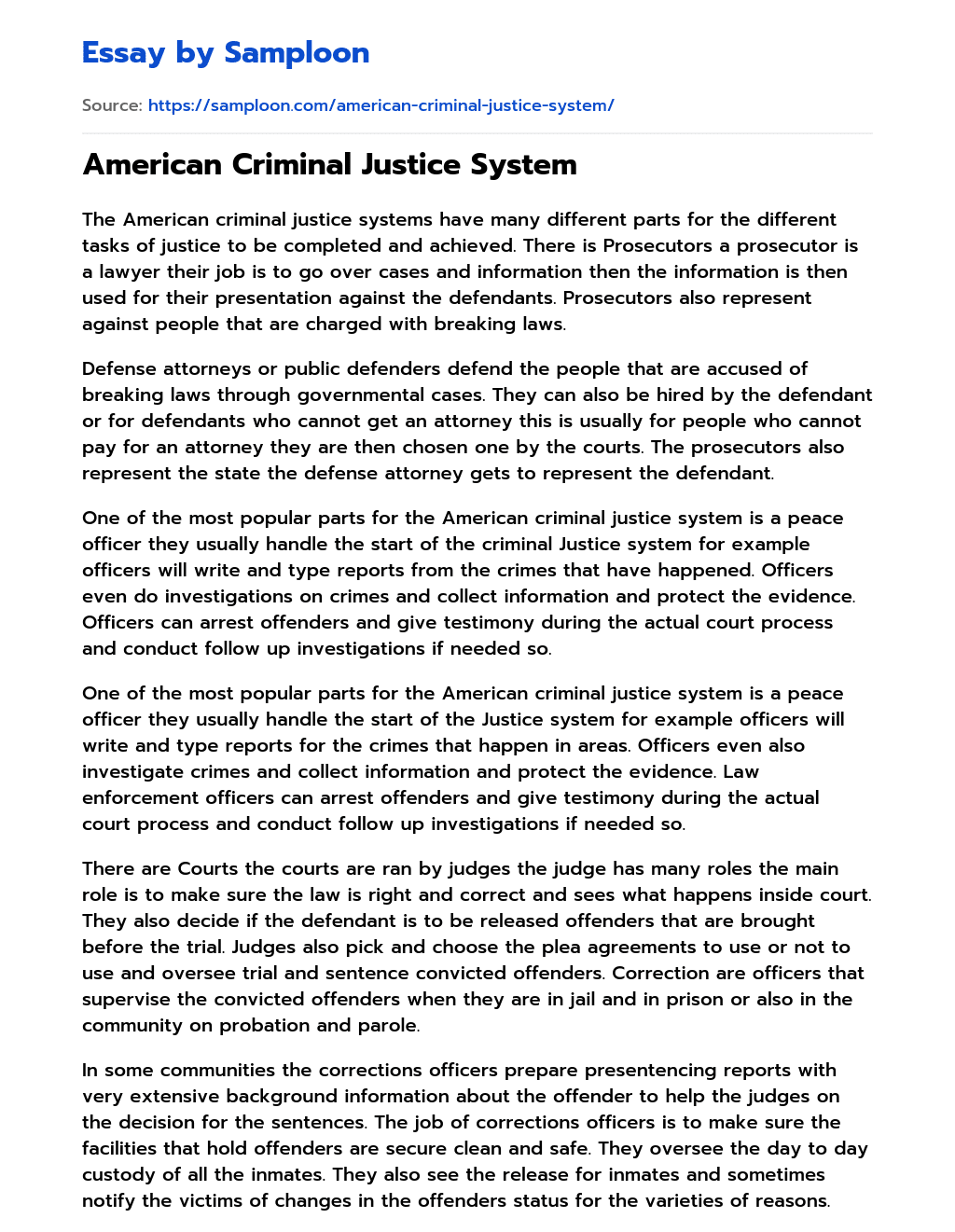 American Criminal Justice System essay