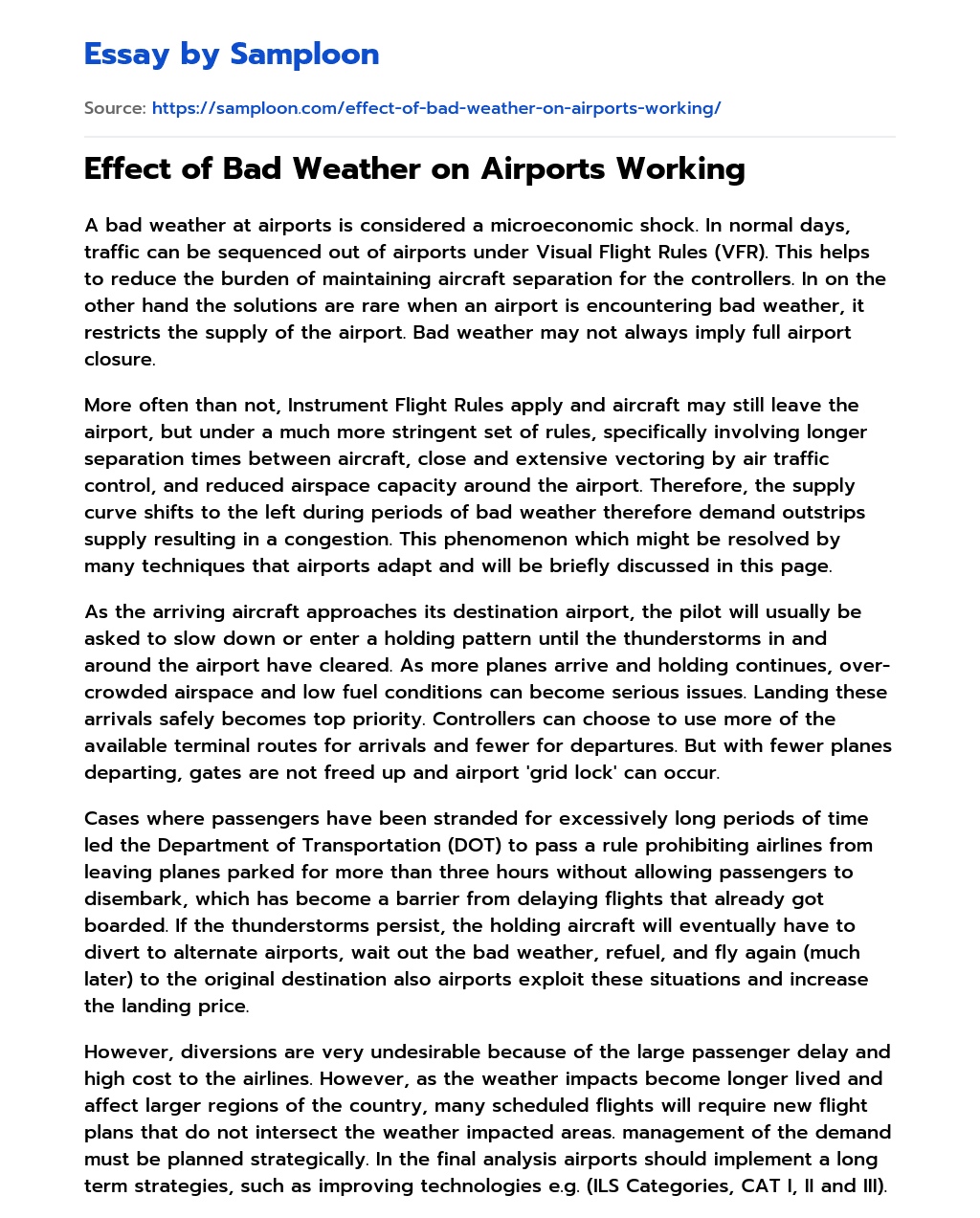 Effect of Bad Weather on Airports Working essay