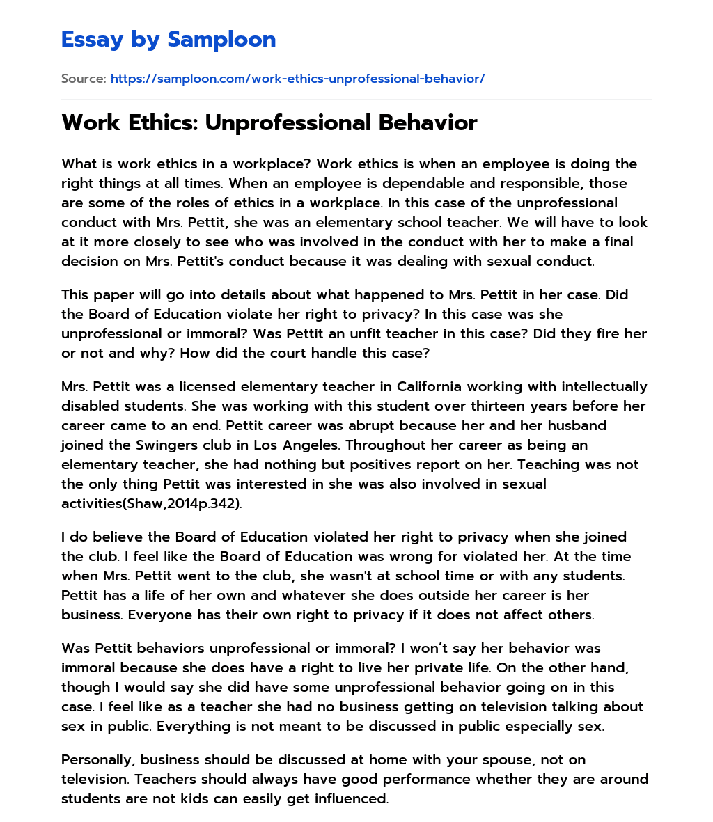 Work Ethics: Unprofessional Behavior essay