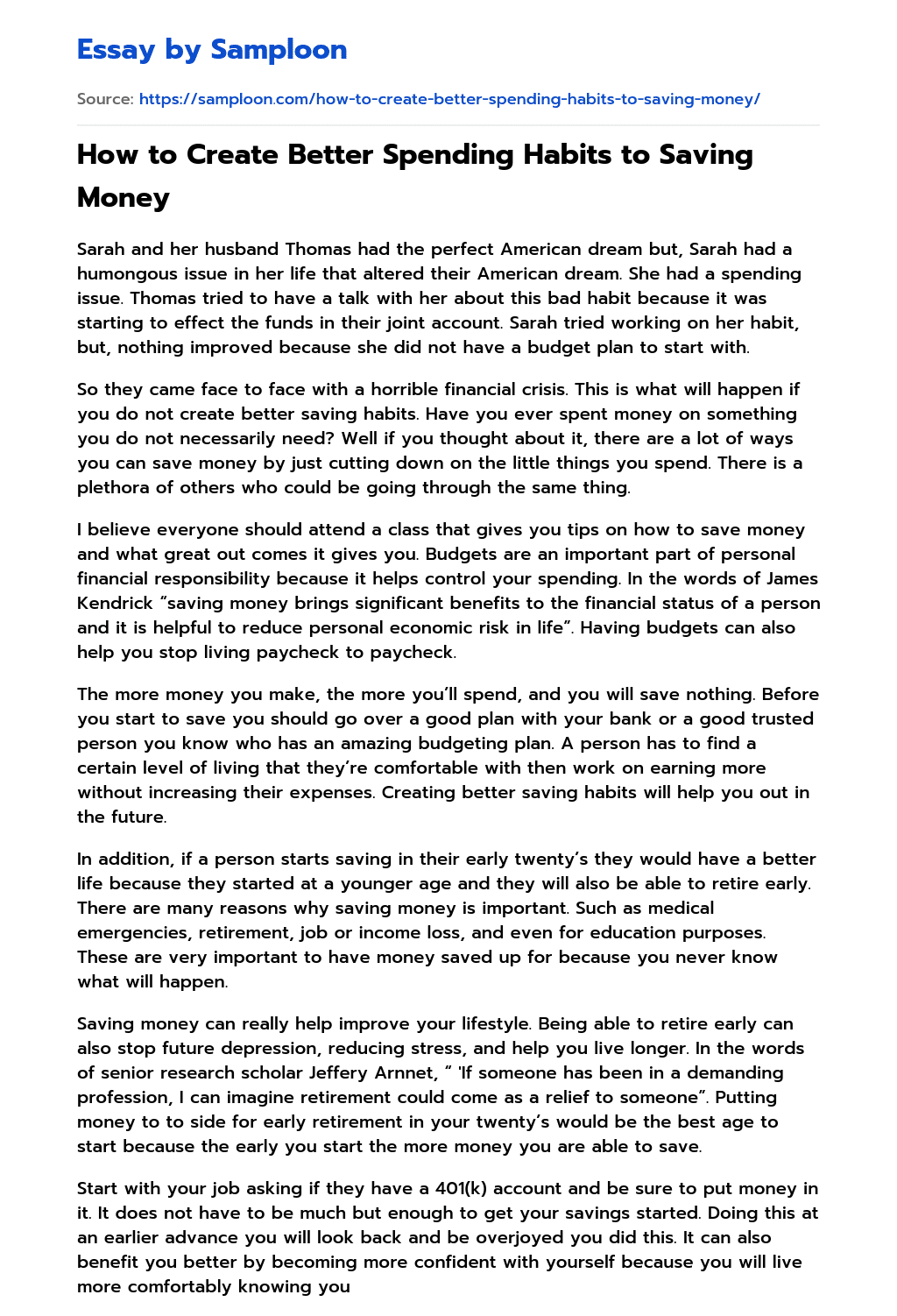  How To Create Better Spending Habits To Saving Money Free Essay