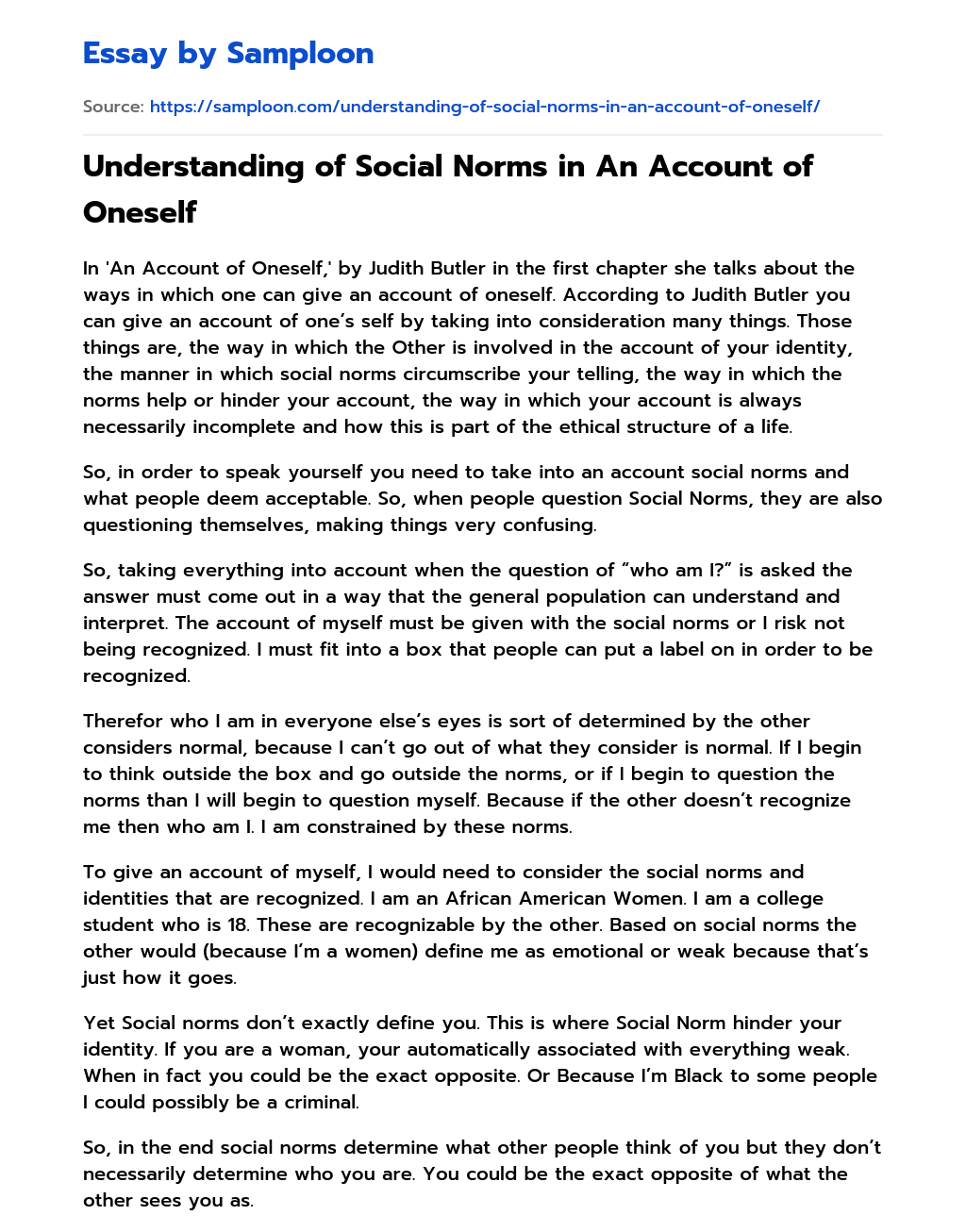 Understanding of Social Norms in An Account of Oneself essay