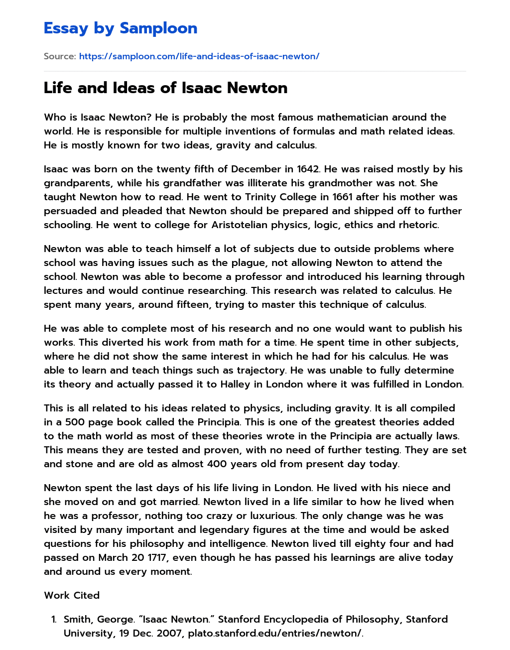 essay about isaac newton biography