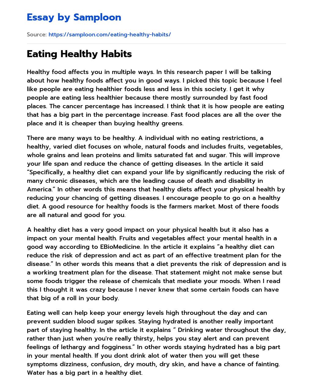 Eating Healthy Habits essay