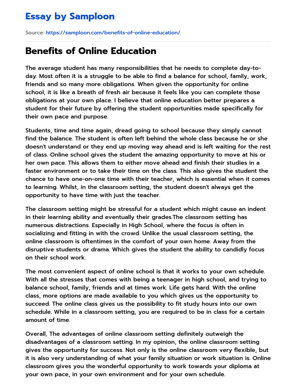 value of online education essay