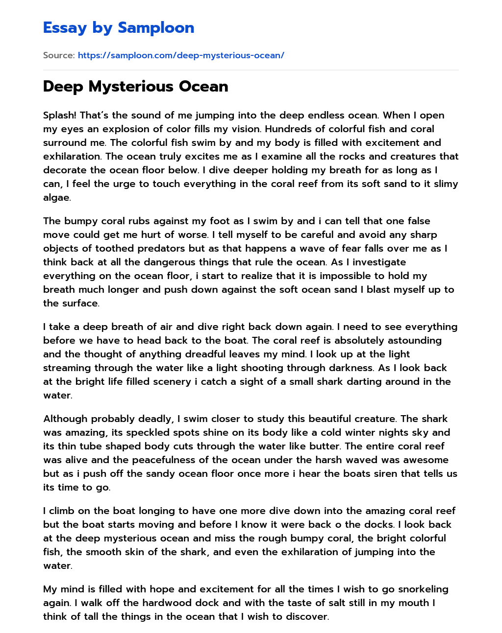 Deep Mysterious Ocean essay