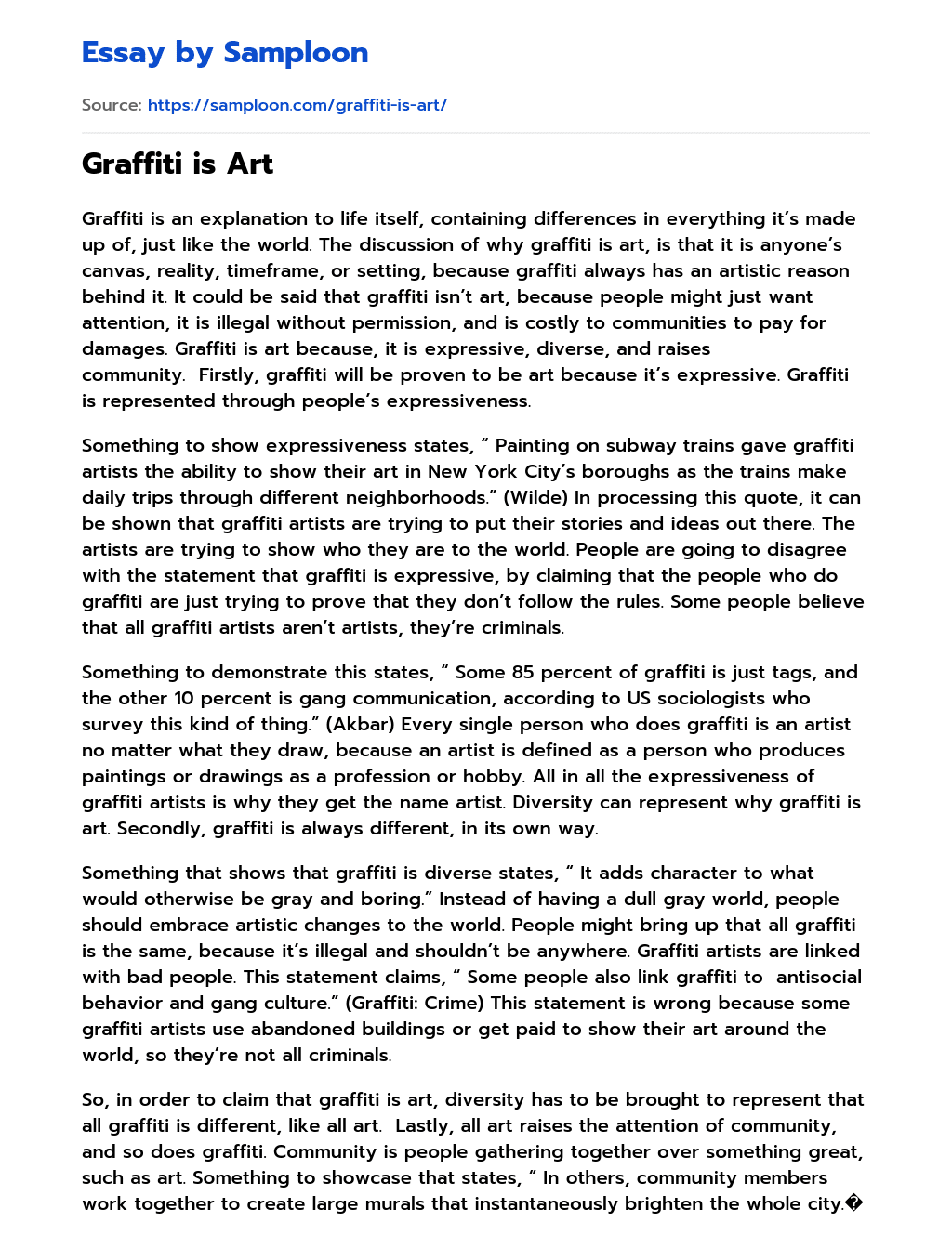 Graffiti is Art essay