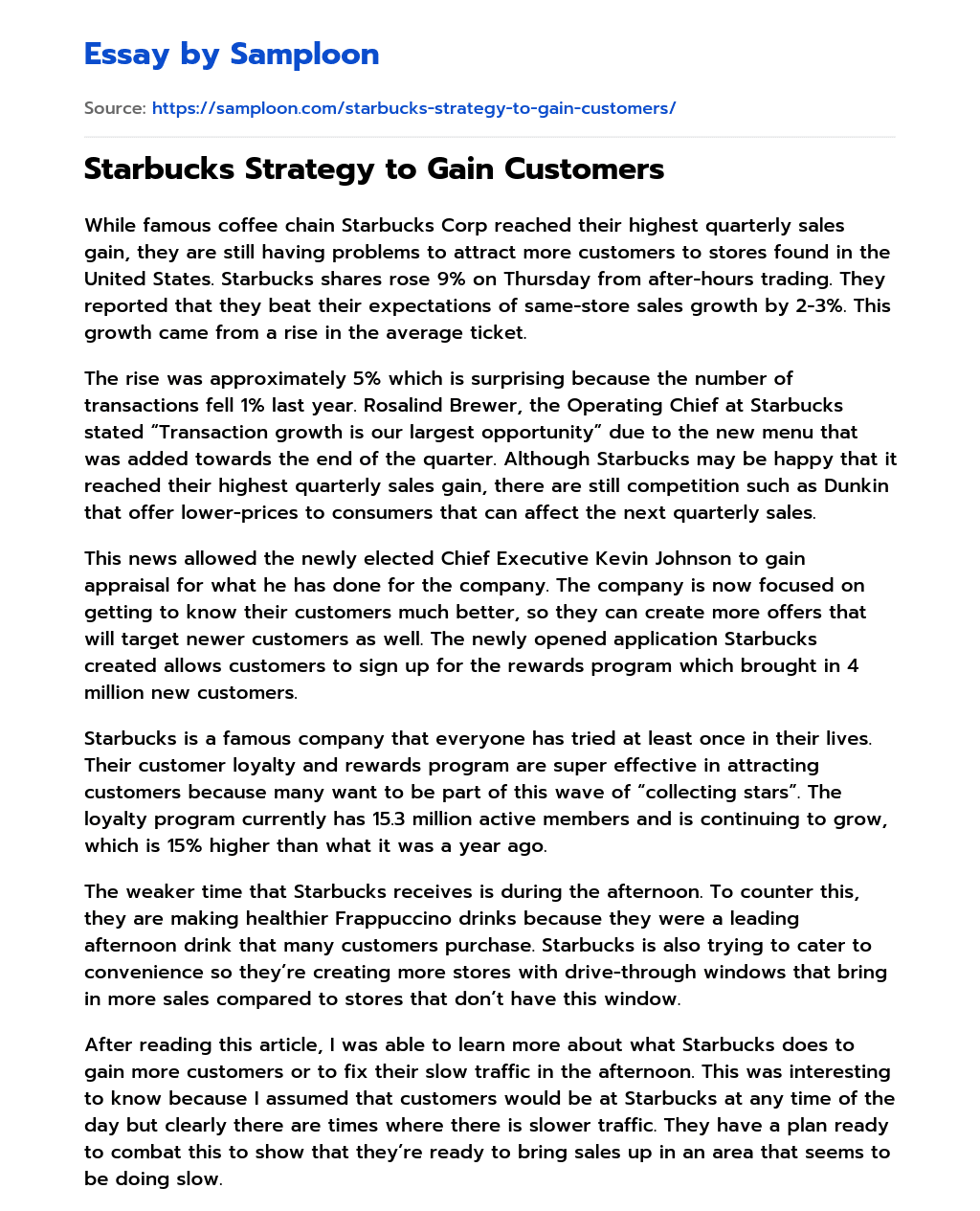 Starbucks Strategy to Gain Customers essay