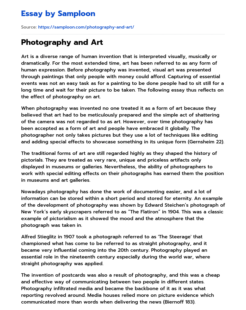 Photography and Art essay