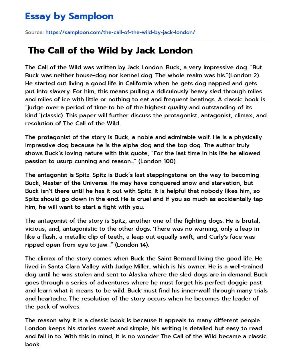  The Call of the Wild by Jack London essay
