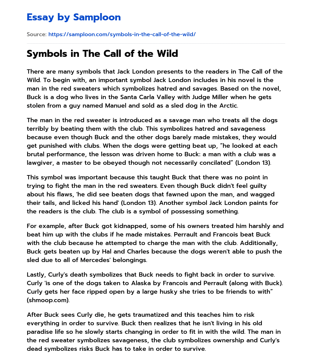 Symbols in The Call of the Wild essay