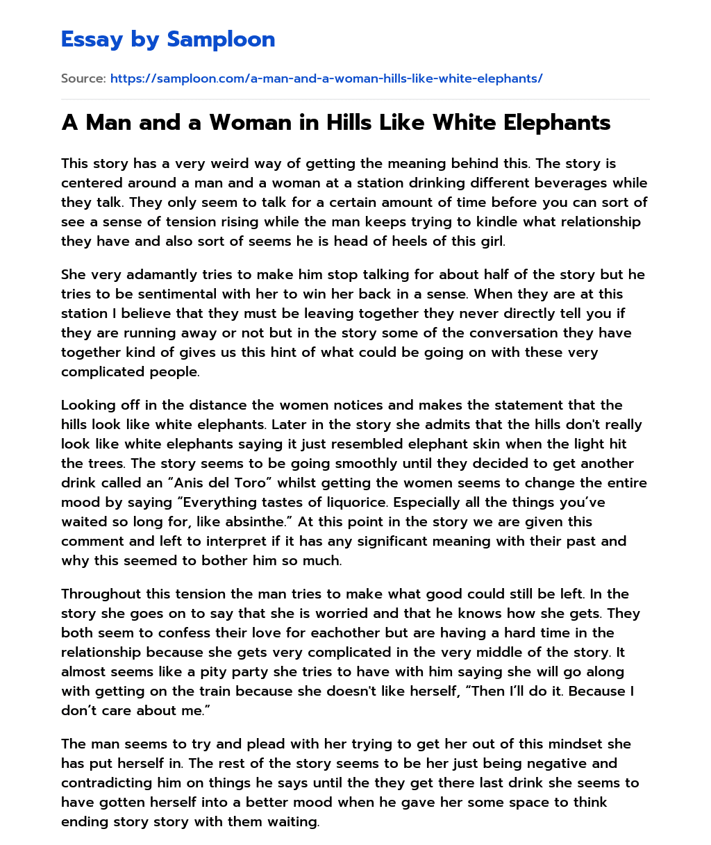 A Man and a Woman in Hills Like White Elephants essay